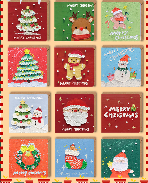 Christmas Cards Merry Xmas Greeting Cards with Envelope Sticker Assorted Oil Painting Craft Holiday Cards