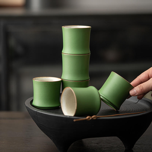 Ceramic Bamboo Kung Fu Tea Set Classic Home Use Landscape Bamboo Cup Creative Green Bamboo Tasting Master Cup Tea Cup
