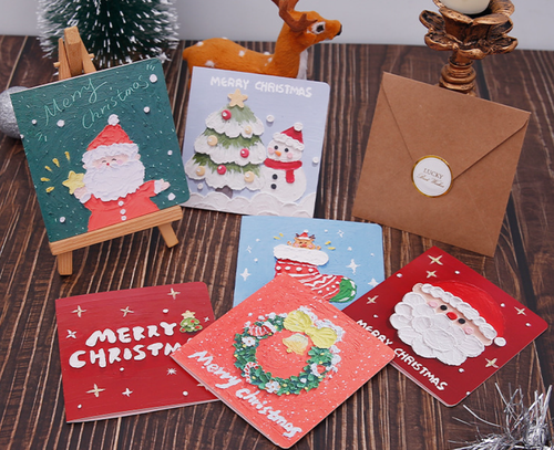 Christmas Cards Merry Xmas Greeting Cards with Envelope Sticker Assorted Oil Painting Craft Holiday Cards