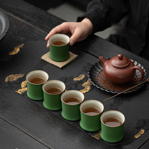 Ceramic Bamboo Kung Fu Tea Set Classic Home Use Landscape Bamboo Cup Creative Green Bamboo Tasting Master Cup Tea Cup