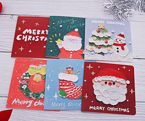 Christmas Cards Merry Xmas Greeting Cards with Envelope Sticker Assorted Oil Painting Craft Holiday Cards
