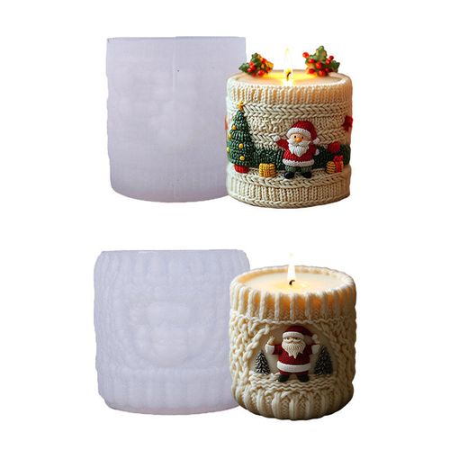 Santa Claus Aromatherapy Candle Silicone Mold - DIY Knitted Cylinder Mold - Christmas Decorative Ornament