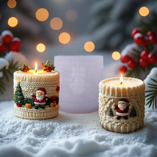 Santa Claus Aromatherapy Candle Silicone Mold - DIY Knitted Cylinder Mold - Christmas Decorative Ornament