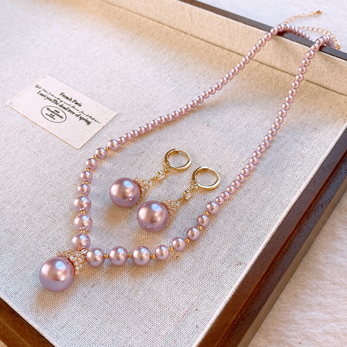Diamond Pearl Crown Clavicle Necklace Set-Purple Qi Comes from the East, Fortune and Prosperity Necklace