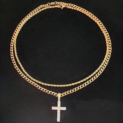 Classic Silver Twist Cord Chain Necklace Zircon Geometric Cross Pendant Necklace for Women Men Jewelry Gifts