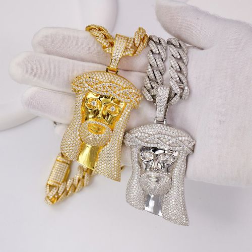 Hip Hop Jesus Pendant Necklace Cuban China 925 Sterling Silver Gold Plated Iced Out Mossanite Pendant for Men