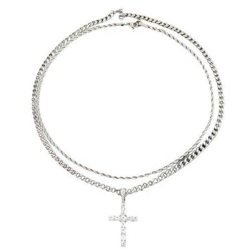 Classic Silver Twist Cord Chain Necklace Zircon Geometric Cross Pendant Necklace for Women Men Jewelry Gifts