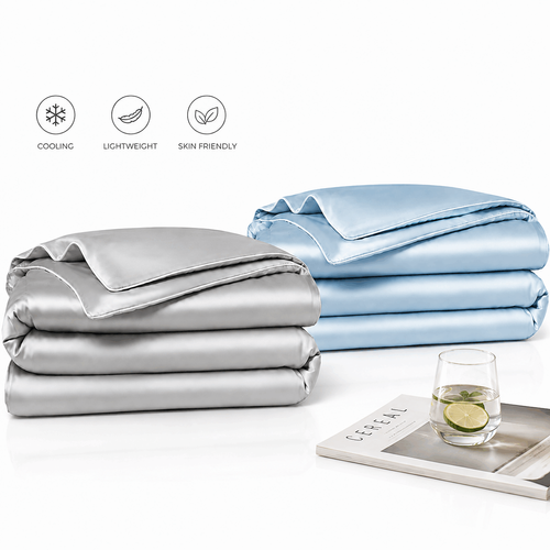 🌬️ Chale Cool Ice Silk 4Pcs Summer Bedding Set Soft Aircon Quilt