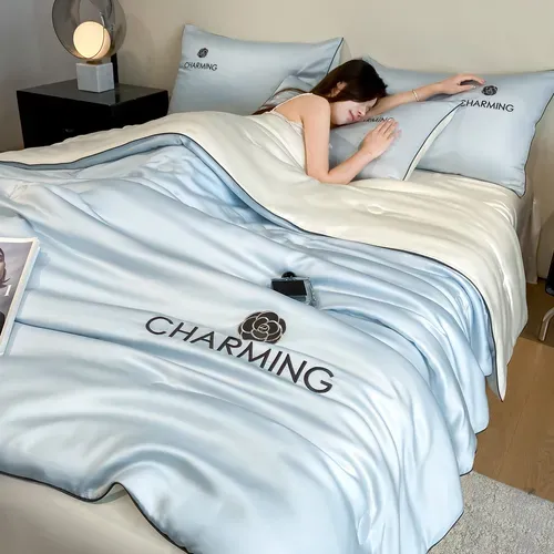 🌬️ Chale Cool Ice Silk 4Pcs Summer Bedding Set Soft Aircon Quilt