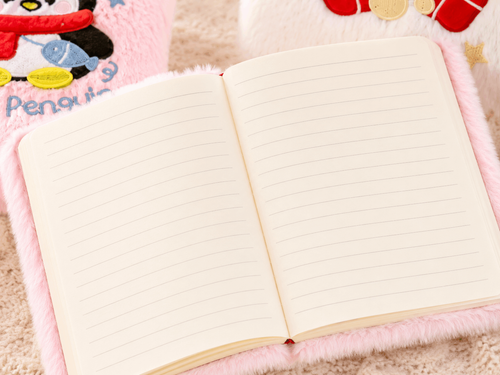 ❄️ Cozy Plush Winter Notebook – Cute Penguin & Reindeer Journal