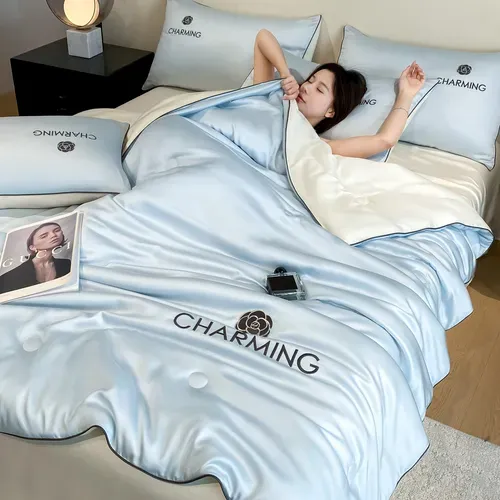 🌬️ Chale Cool Ice Silk 4Pcs Summer Bedding Set Soft Aircon Quilt
