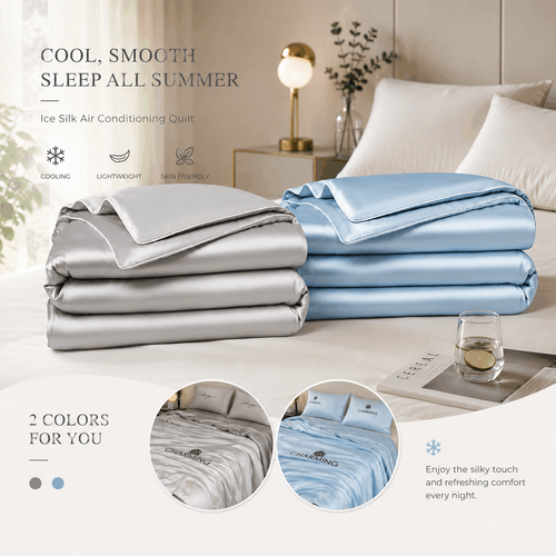 🌬️ Chale Cool Ice Silk 4Pcs Summer Bedding Set Soft Aircon Quilt