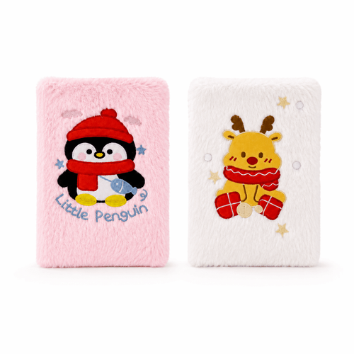❄️ Cozy Plush Winter Notebook – Cute Penguin & Reindeer Journal
