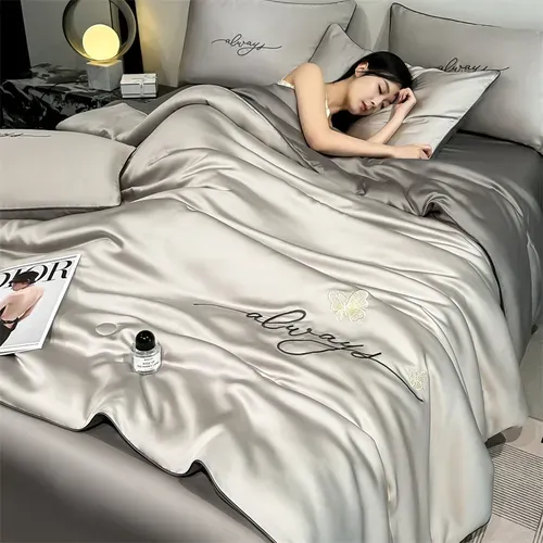 🌬️ Chale Cool Ice Silk 4Pcs Summer Bedding Set Soft Aircon Quilt