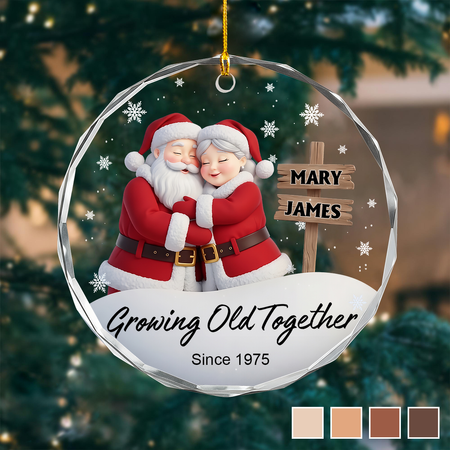 Personalized Growing Old Together Glass Ornament