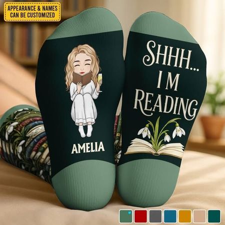 Personalized Book Lover Socks – Custom Name Shhh… I'm Reading  Reading Socks for Women & Men