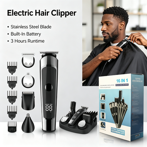 Multi‑Function Men Cordless Hair Clipper Grooming Kit With Charging Storage Base