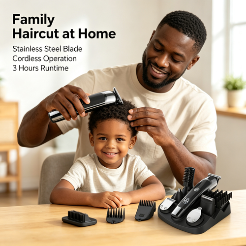 Multi‑Function Men Cordless Hair Clipper Grooming Kit With Charging Storage Base