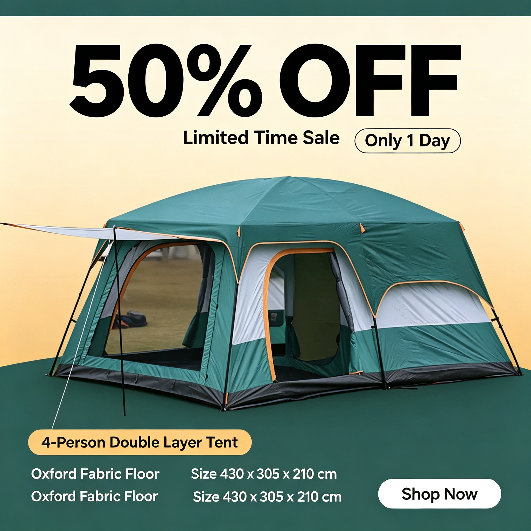 4‑Person Double Layer Large Family Camping Tent