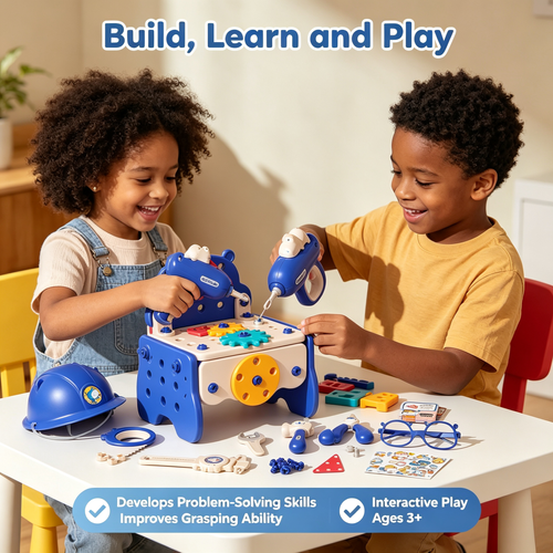 Kids Hippo Tool Bench 92Pcs DIY Building Pretend Play Toy Set