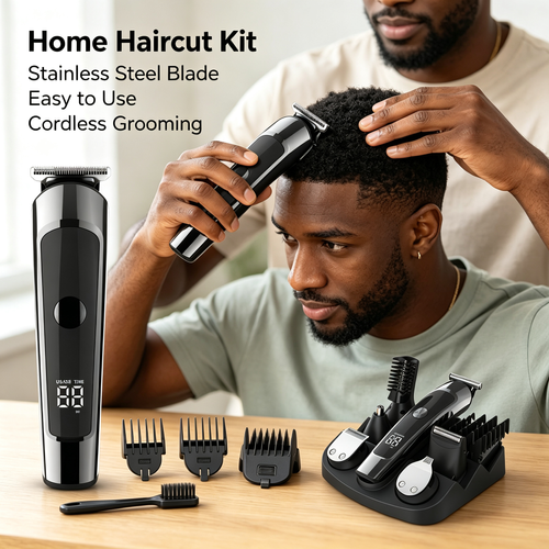 Multi‑Function Men Cordless Hair Clipper Grooming Kit With Charging Storage Base