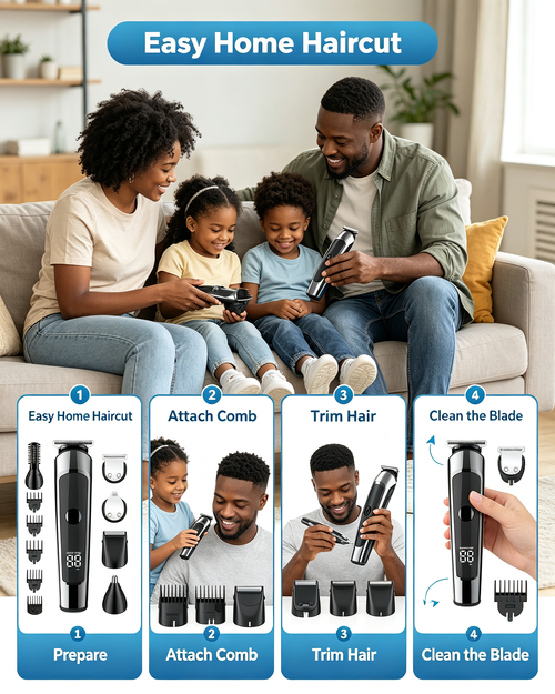 Multi‑Function Men Cordless Hair Clipper Grooming Kit With Charging Storage Base