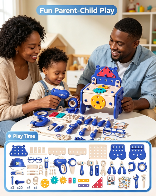 Kids Hippo Tool Bench 92Pcs DIY Building Pretend Play Toy Set