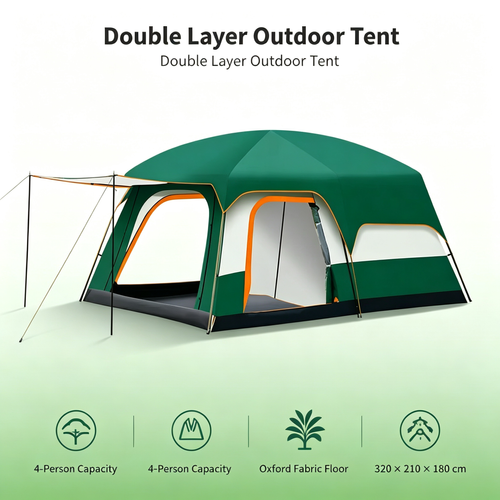 4‑Person Double Layer Large Family Camping Tent