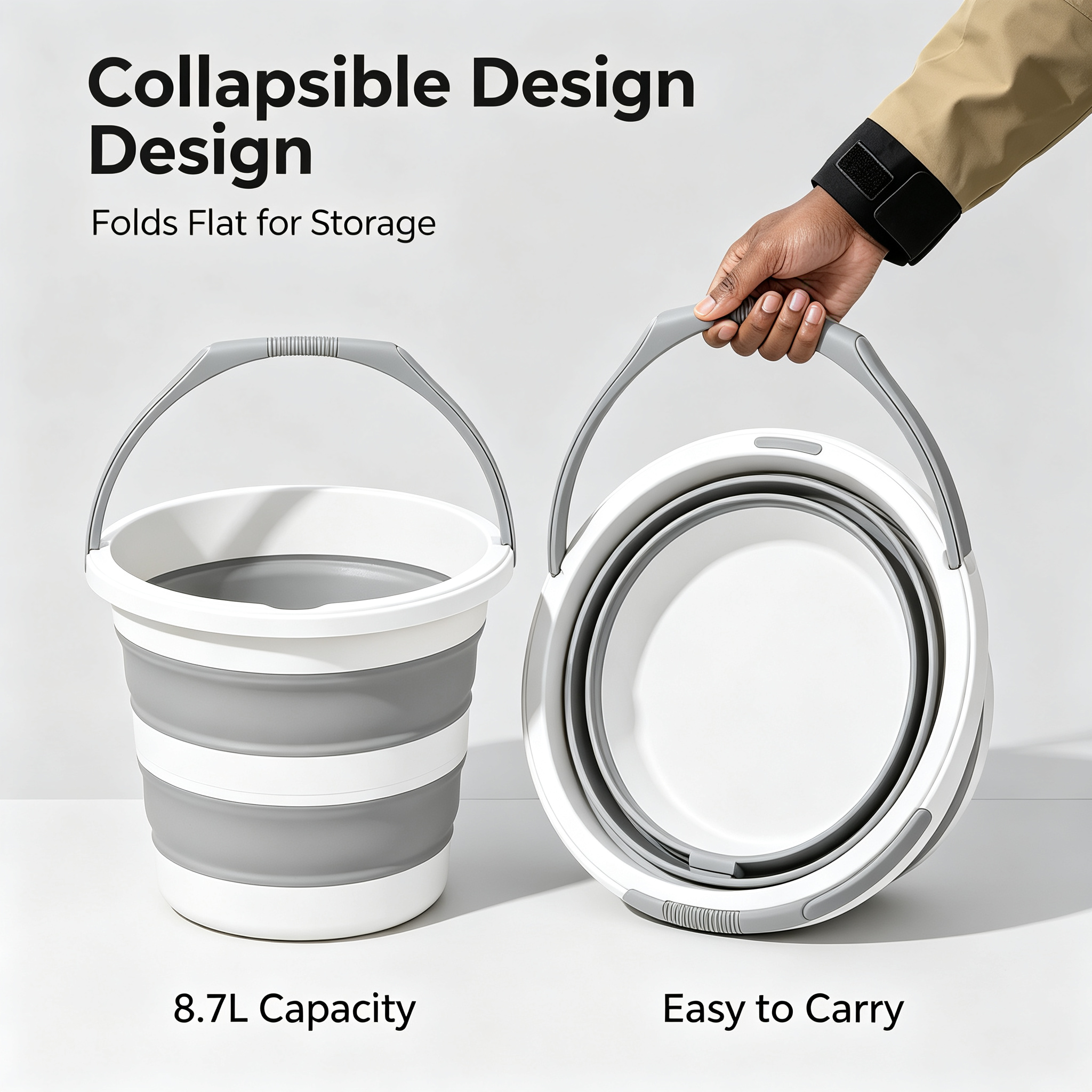 Space‑Saving Foldable Plastic Pail With Strong Handle
