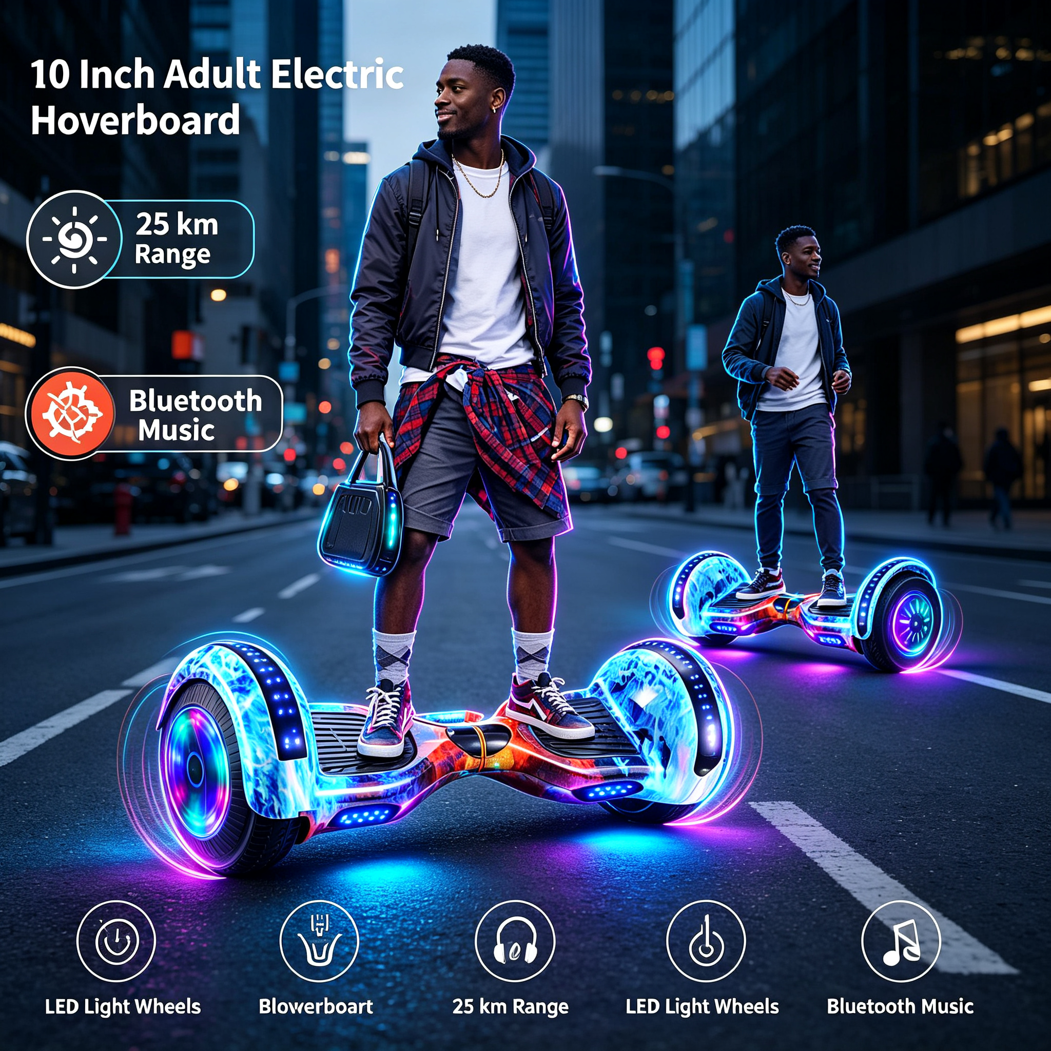 Self‑Balancing Hoverboard With Bluetooth Speaker, 25Km Range, LED Light Wheels