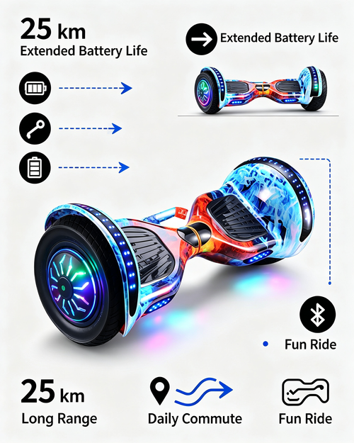 Self‑Balancing Hoverboard With Bluetooth Speaker, 25Km Range, LED Light Wheels