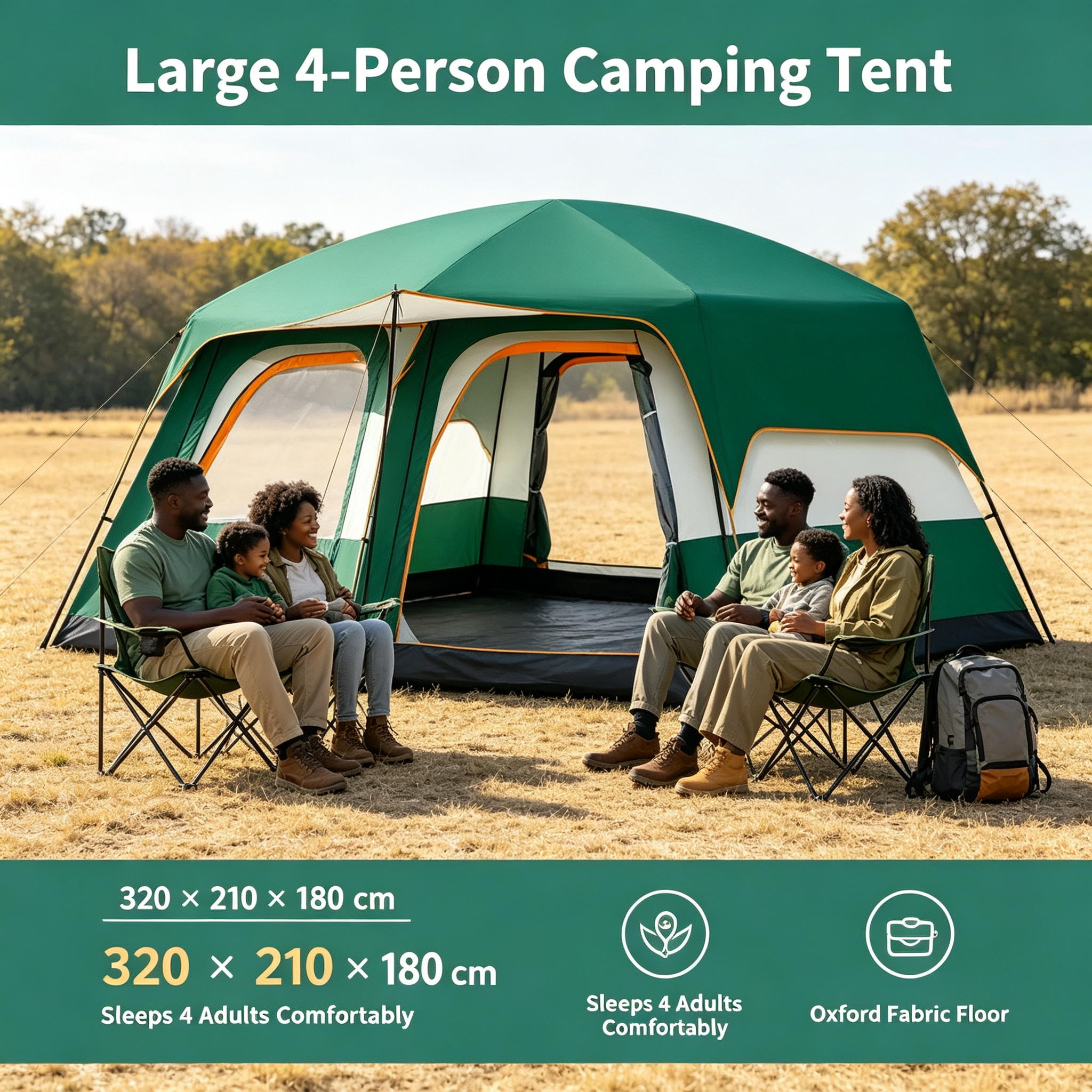 4‑Person Double Layer Large Family Camping Tent