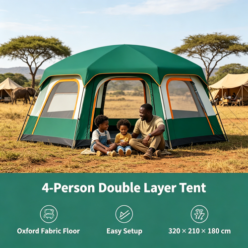 4‑Person Double Layer Large Family Camping Tent