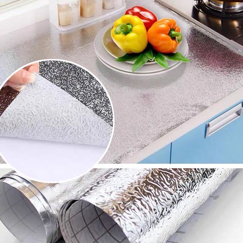 0.6m×5m Kitchen Oil Fire High-Temp Moisture-Proof Cabinet Wallpaper Self-Adhesive Tin Aluminum Foil Ugly Paper Cover-Wall Stickers