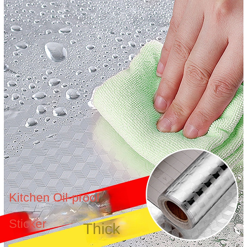 0.6m×5m Kitchen Oil Fire High-Temp Moisture-Proof Cabinet Wallpaper Self-Adhesive Tin Aluminum Foil Ugly Paper Cover-Wall Stickers