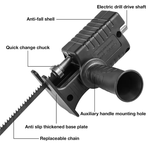 Portable Reciprocating Saw Adapter Electric Drill ModifiedJigsaw Tool Wood PVC Steel Pipe Metal Cutting DIY Construction Three Saw Blades