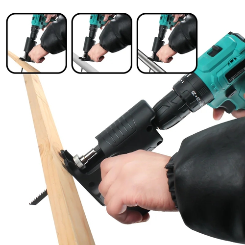 Portable Reciprocating Saw Adapter Electric Drill ModifiedJigsaw Tool Wood PVC Steel Pipe Metal Cutting DIY Construction Three Saw Blades