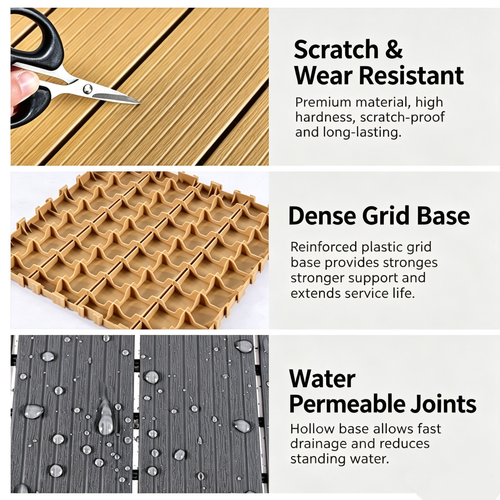 Interlocking PVC Deck Tiles Waterproof Anti-slip Modern Minimalist Outdoor Patio Balcony Garden Snap Flooring Tiles 30*30*2cm 44 Pieces Per Carton