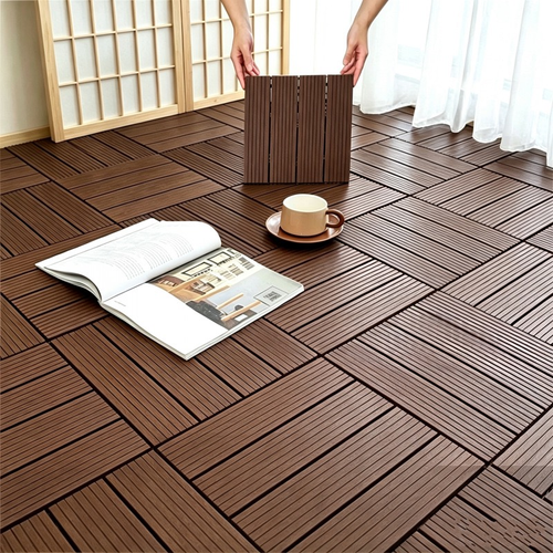 Interlocking PVC Deck Tiles Waterproof Anti-slip Modern Minimalist Outdoor Patio Balcony Garden Snap Flooring Tiles 30*30*2cm 44 Pieces Per Carton