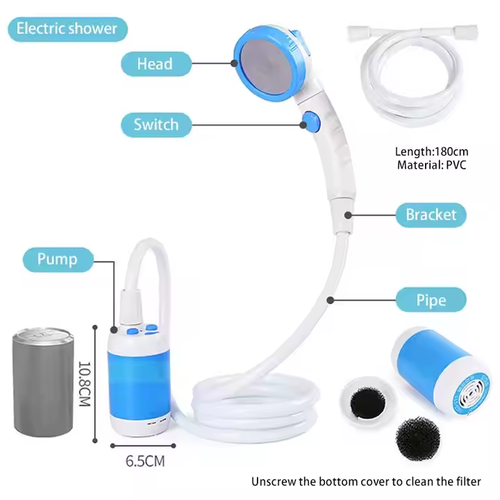 Electric self-priming portable shower