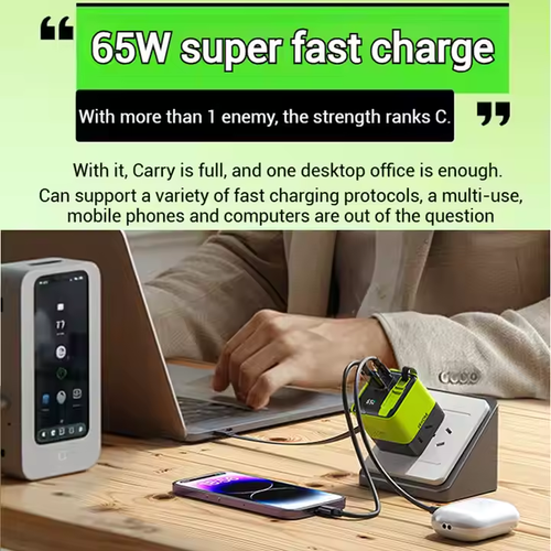 3 in 1 GaN Charger,Scalable 65W MAX fast charger module with Type-C cable and 2 USB ports