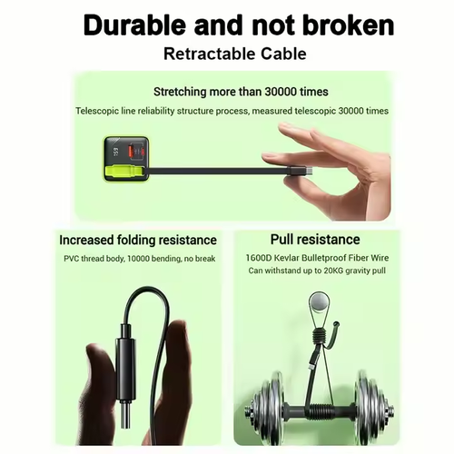 3 in 1 GaN Charger,Scalable 65W MAX fast charger module with Type-C cable and 2 USB ports