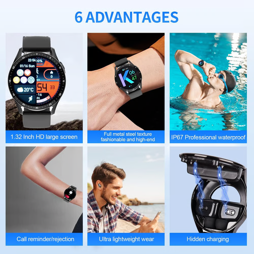 1.39  IPS Large Touch-Screen IP67 Waterproof Rugged Fitness Tracker Smartwatch