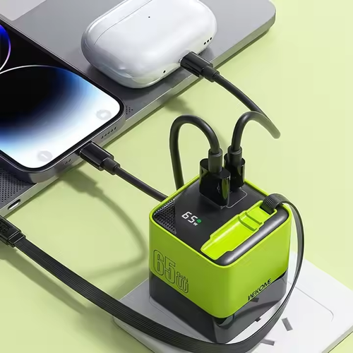 3 in 1 GaN Charger,Scalable 65W MAX fast charger module with Type-C cable and 2 USB ports