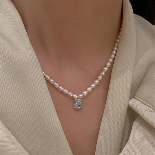 Perla - Natural Pearl Necklace & Pure Silver Chain Two together