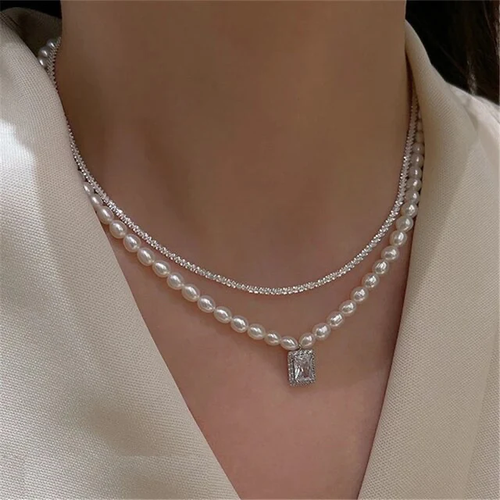 Perla - Natural Pearl Necklace & Pure Silver Chain Two together