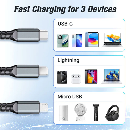Transparent Light-Emitting 3-in-1 Super Fast Charging Cable