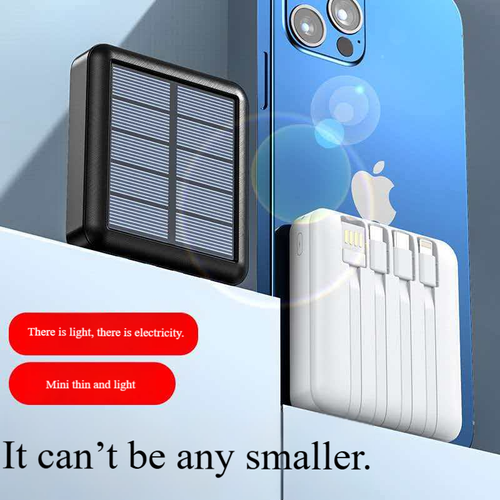 Solar-Powered Portable Charger 20000mAh Compact and Portable with Built-in Cable High-Capacity Power Bank