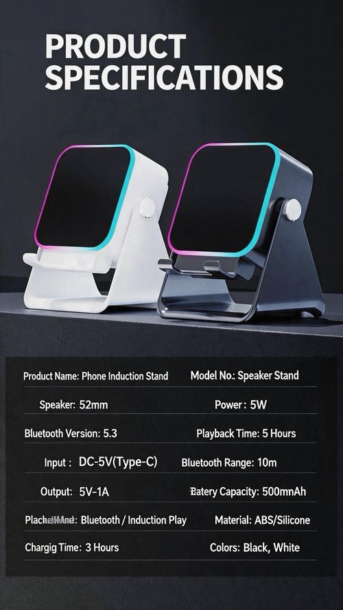 Magnetic Car Phone Holder with Speaker Bluetooth5.3 RGB Light 5W Charger Black White