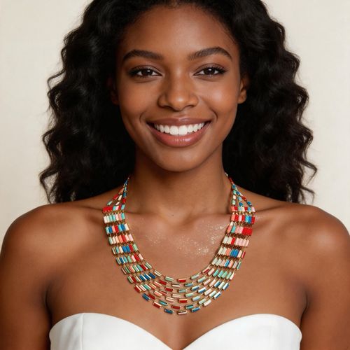 Viral African Bohemian 18K Gold Plated Resin Multi-Layer Necklace